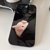 5S亮面黑6 15promax情侣款 睡觉小猪适用苹果11手机壳iPhone4 8plus直边xmax防摔保护xr个性 15plus