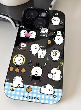 快乐自嘲熊手机壳iPhone11/12/13/14/15pro/6/7/8plus黑色4/5S/XR