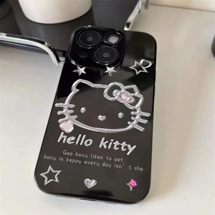 可爱日韩ins风三丽鸥凯蒂猫适用苹果15手机壳iPhone11 14Promax光面黑6 8plus少女心xsmax防摔保护xr