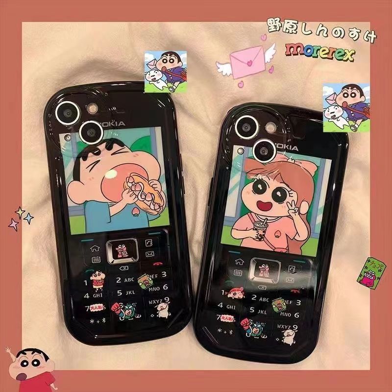 情侣光面蜡笔小新适用苹果14手机壳iPhone11光面直边13Pro软12Promax卡通6s/7/8plus创意xsmax防摔保护xr超薄
