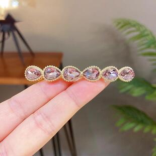 新款韩版后脑勺发夹高档精致水晶发卡半扎发弹簧夹侧边一字夹发饰