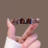 高级感半扎发一字横夹顶夹发卡子高档轻奢水晶蝴蝶结发夹女弹簧夹