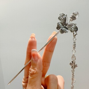 清冷感古风发钗步摇后脑勺盘发汉服旗袍发饰新中式蝴蝶长流苏发簪