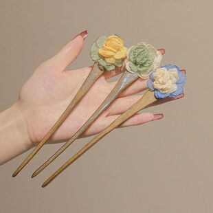 小清新可爱山茶花发簪女古风汉服头饰复古干枯花朵木簪子简约现代