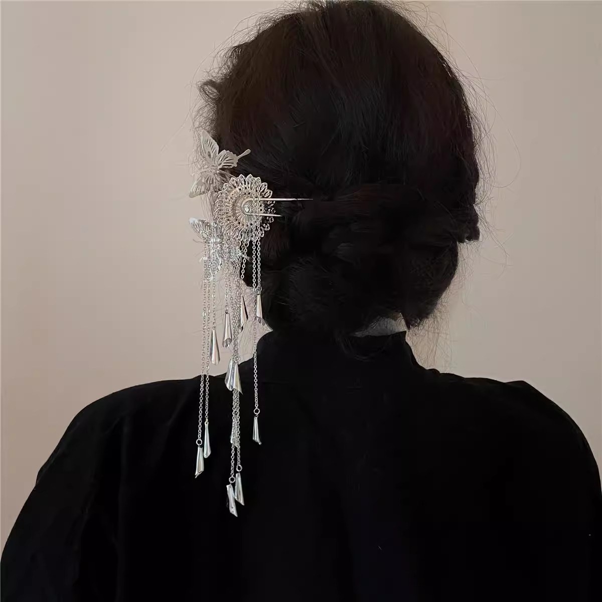 一步一响~古风发簪小众高级感金属蝴蝶流苏簪子复古长款发钗汉服