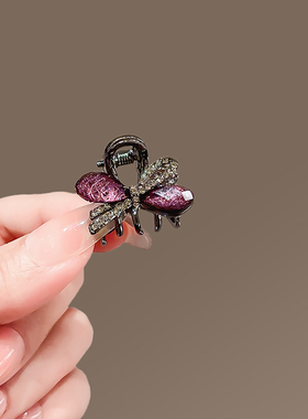 2025新款小抓夹前额刘海碎发夹子顶夹小发抓紫色琉璃蝴蝶结发夹女