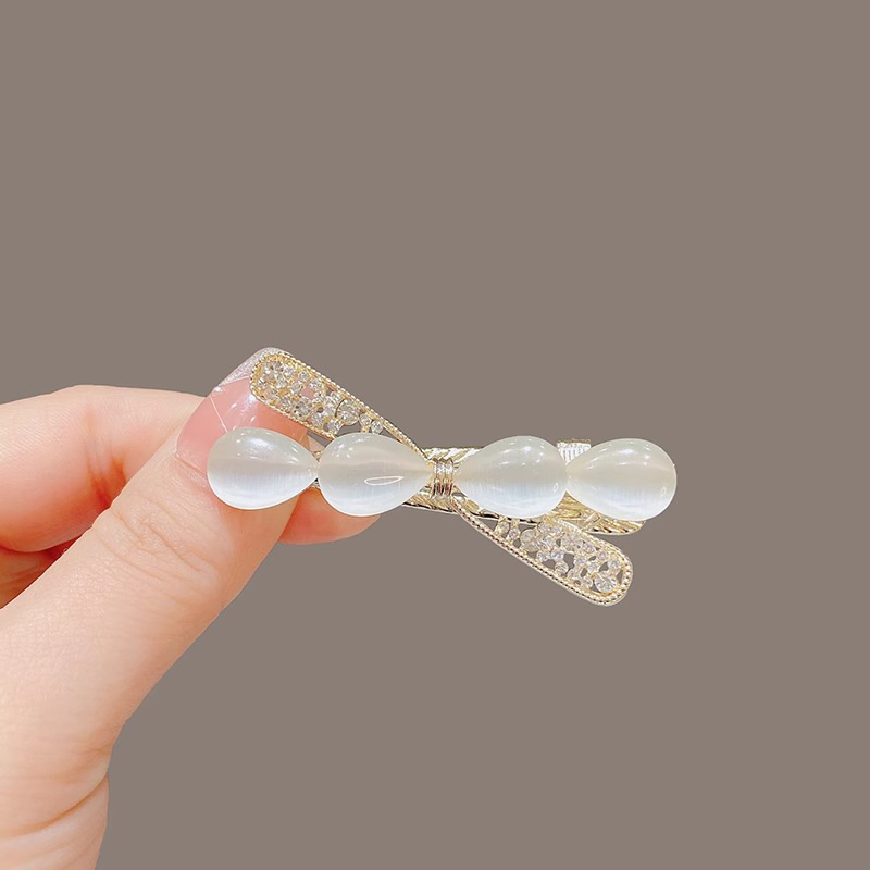 刘海发夹女头饰边夹高端精致头顶发卡猫眼石水钻鸭嘴夹新款侧边夹