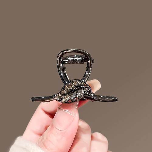 简约气质水钻叶子中号抓夹后高级感金属发夹女脑勺半扎发鲨鱼夹子