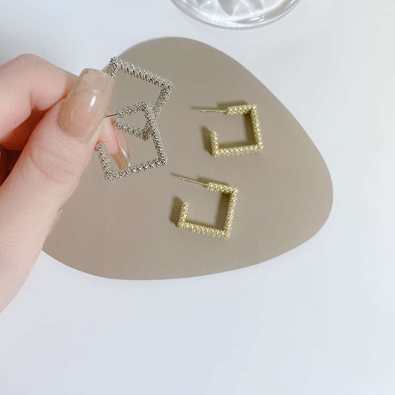 几何方框耳环925银针韩国东大门女小众设计感方形耳钉通勤款耳饰