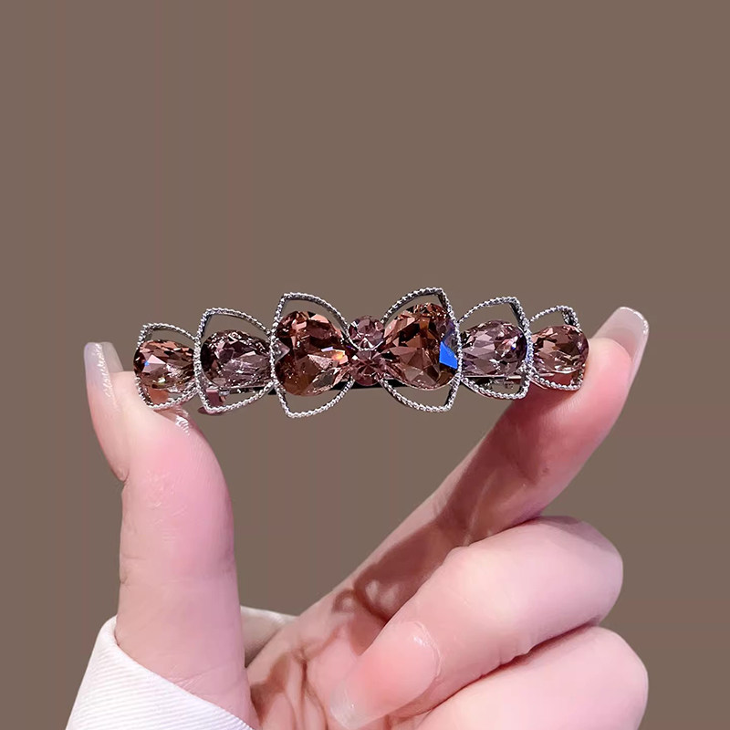 高档水晶蝴蝶结弹簧夹中号发夹女高级感后脑勺半扎发量少横夹顶夹图片