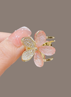 高档五瓣花金属发卡女韩版超仙精致蚕丝琉璃花朵小抓夹前额刘海夹