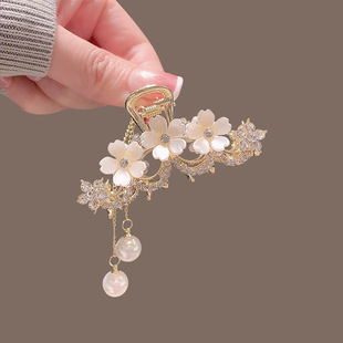 甜美花朵半扎发流苏茉莉花发夹高马尾抓夹防塌固定后脑勺鲨鱼夹