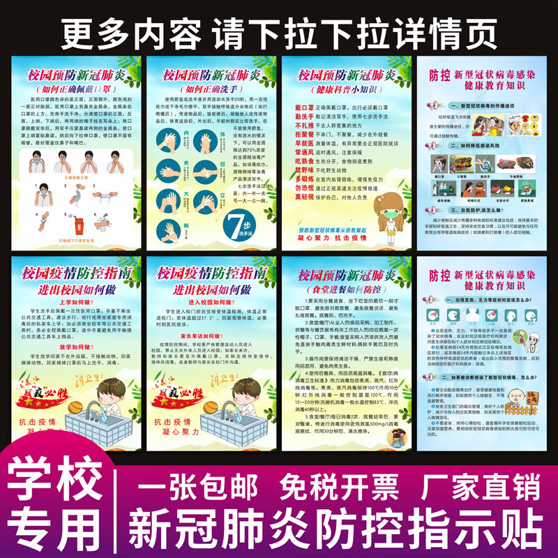 疫情防控宣传画幼儿园中小学开学预防冠状病毒肺炎标语七步洗手法指南