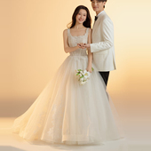 2026新款 吊带显瘦轻婚纱梦幻极简风高级感蕾丝公主蓬蓬裙齐地出门