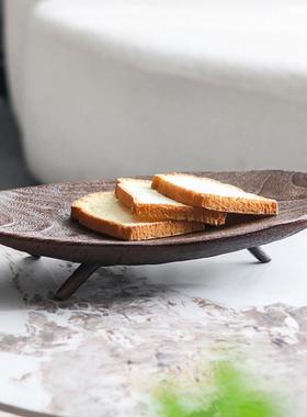 北欧实木纹大号水果盘装饰新中式装饰托盘样板间酒店复古禅意摆件