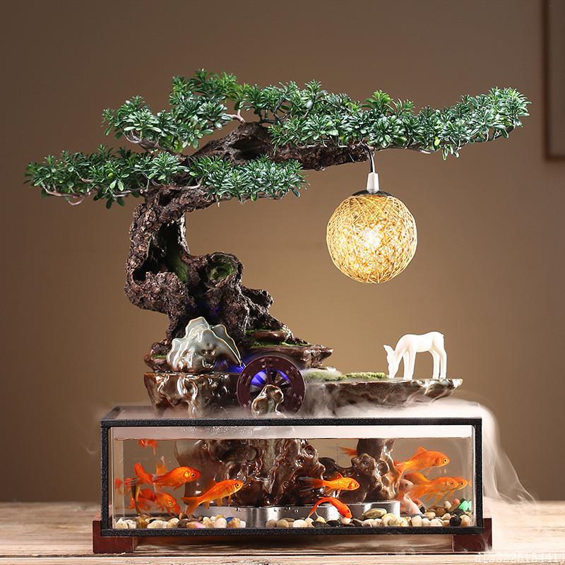 流水鱼缸招财摆件家居客厅桌面装饰品水循环喷泉景观乔迁开业礼品