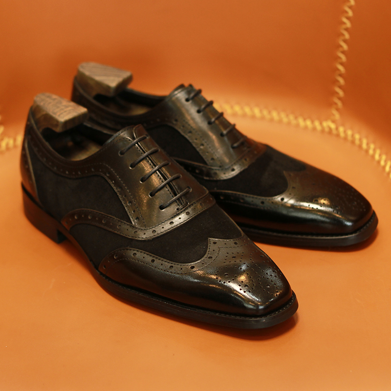 新款百搭真皮英伦雕花牛津男皮鞋