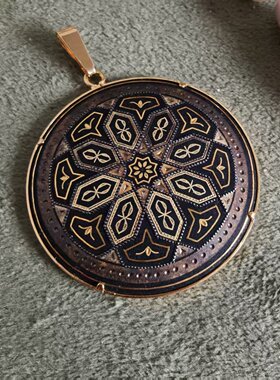 中古vintage大马士革吊坠日本手工艺肥后象嵌24K金工镶嵌复古饰品