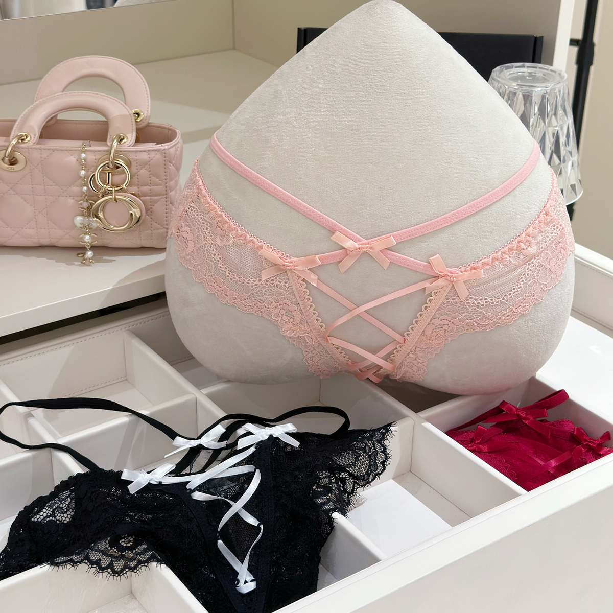 「LA」暧昧引力*性感蕾丝收腰显瘦绑带镂空纯欲蝴蝶结三角内裤女