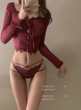 「LA」Esha·身线解码丨欲焰系列*睫毛蕾丝交叉绑带低腰女士内裤