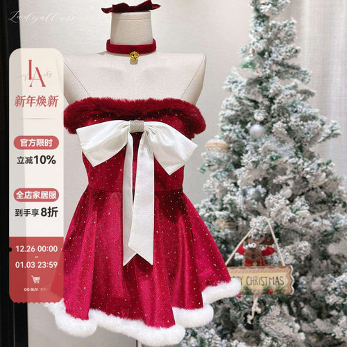 「LA」珍妮の恋爱夜宴*原创大蝴蝶结抹胸红色新年蓬蓬公主裙女