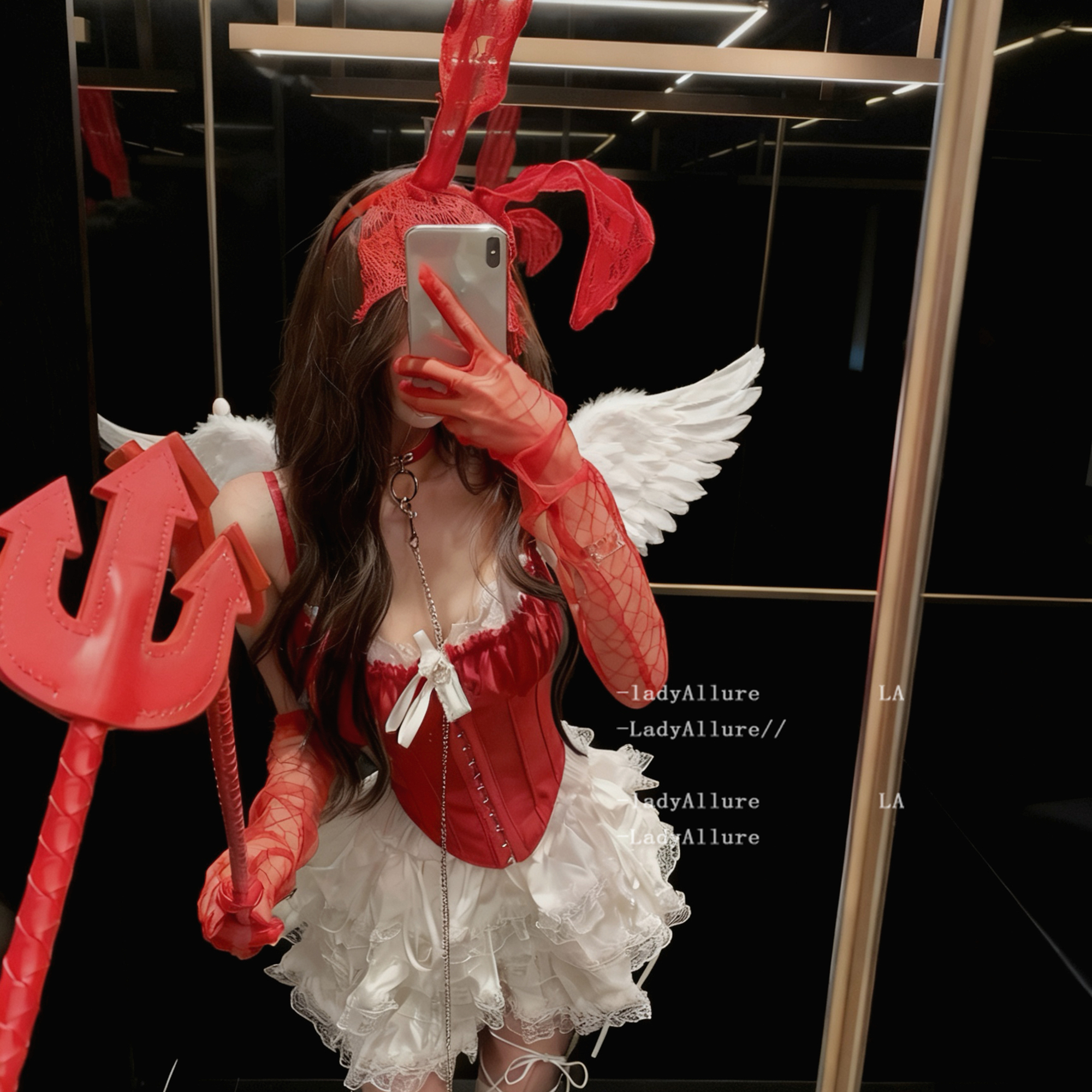 「LA」雪域天使*红色万圣节cos小恶魔性感纯欲风蓬蓬裙制服套装女