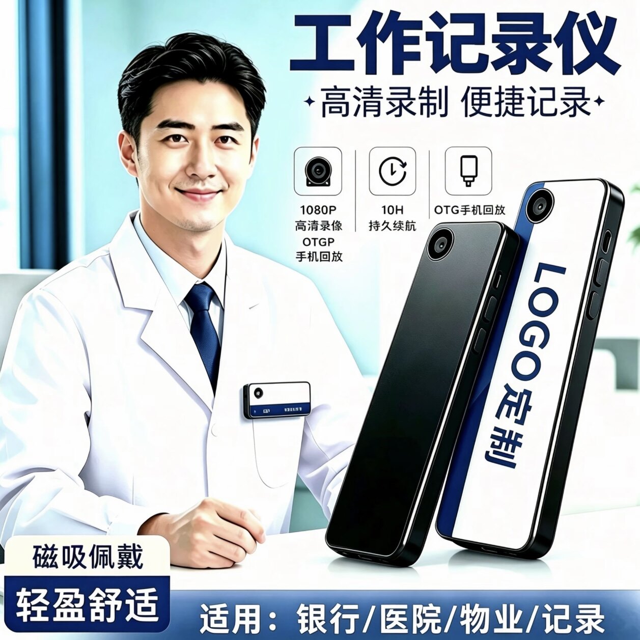 胸牌工作记录仪高清胸前磁吸佩戴相机录音录像夜视医院工作神器