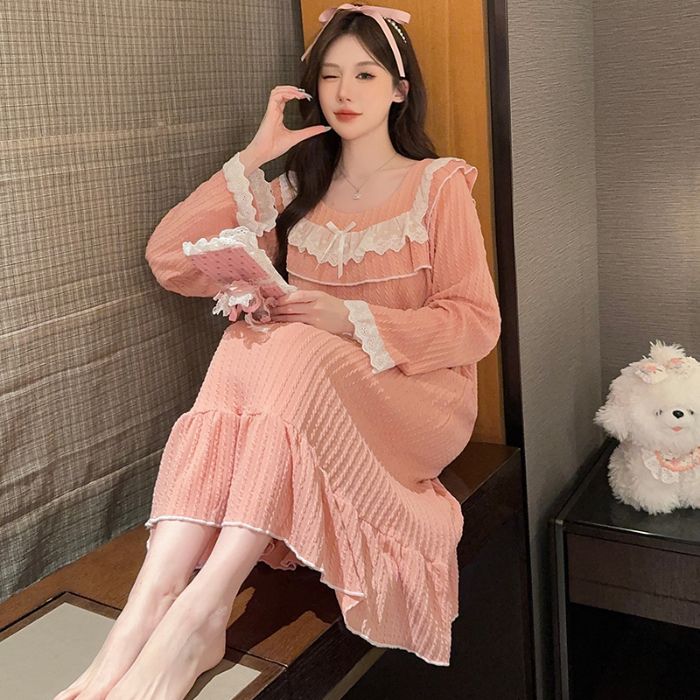 秋季甜美蕾丝公主风大码睡裙