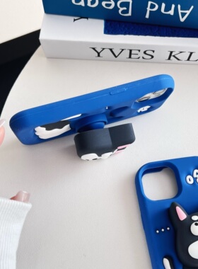 卡通蓝色柴犬狗狗伸缩支架17promax解压手机壳捏捏新款可爱iPhone1615pro创意硅胶14全包防摔13软保护套女款