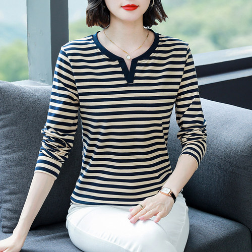 纯棉长袖t恤女宽松遮肚子