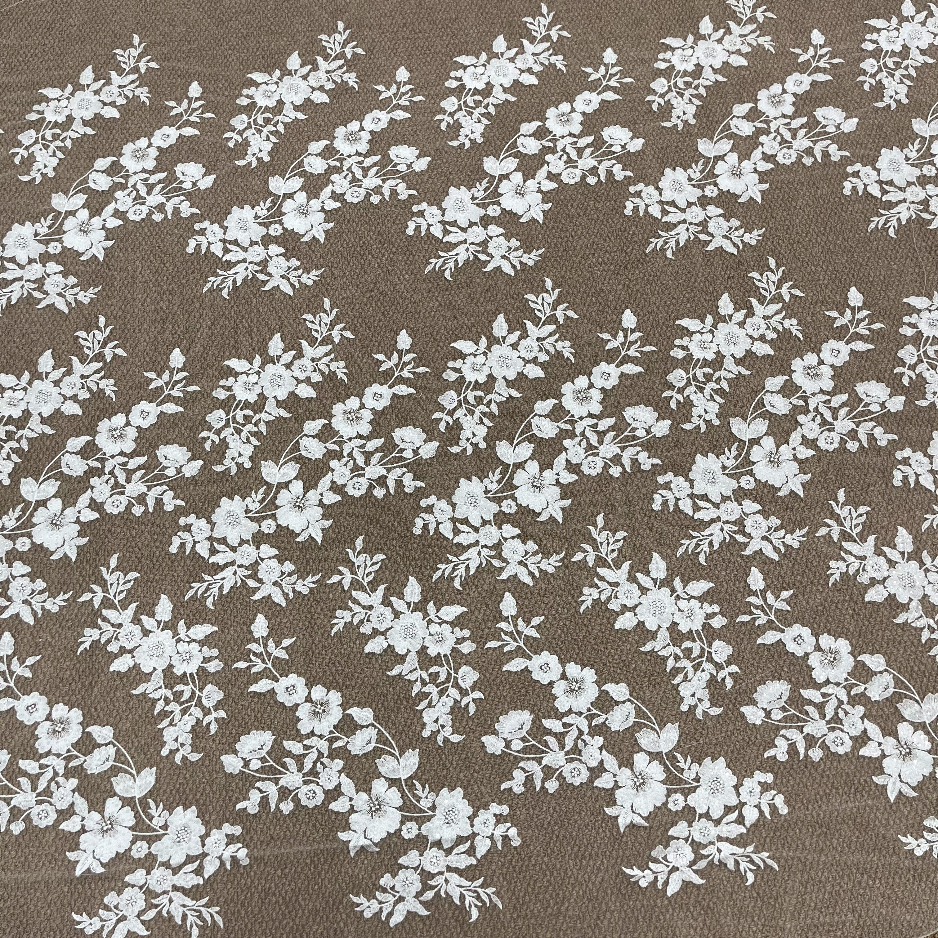 白色小花朵树叶亮片蕾丝面布料手工DIY服装头纱辅料清仓特价补丁