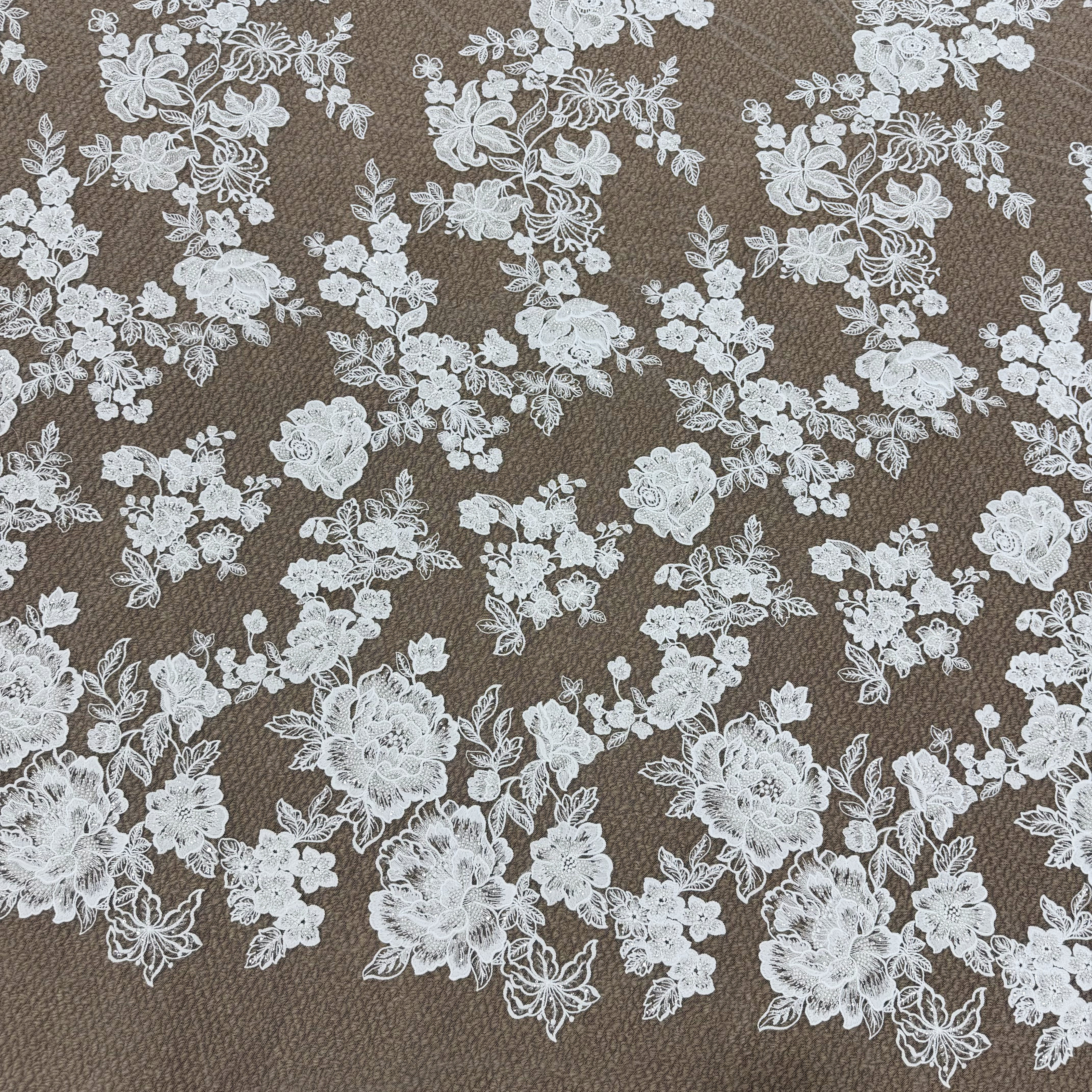 玫瑰花树叶钉珠蕾丝面料手工DIY