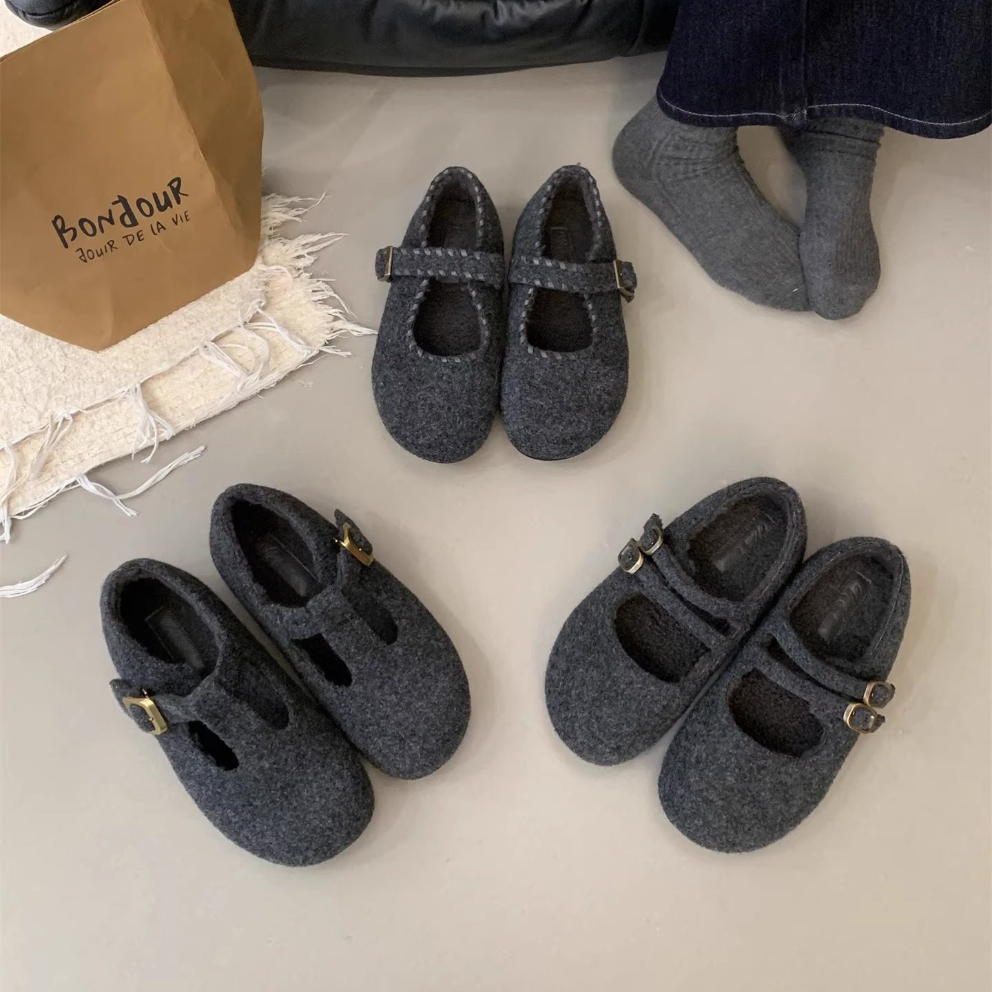 内增高毛呢加绒玛丽珍鞋2025新款勃肯鞋灰色毛毛鞋女冬保暖棉单鞋,女鞋,浅口单鞋,淘宝优惠券,粉丝福利购,淘宝优惠卷