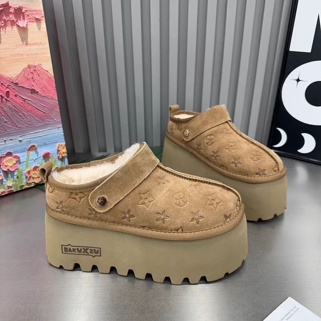 包头拖鞋2025年冬季新款厚底增高休闲女款百搭增高软皮舒适棉鞋