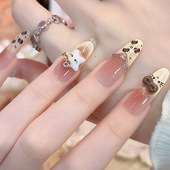 显白穿戴甲美甲3109 水波蝴蝶长款 Kitty小豹 温柔千金风法式