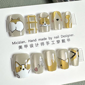 阿黄是柯基 猫眼穿戴甲指甲贴片纯手工美甲假指甲3101