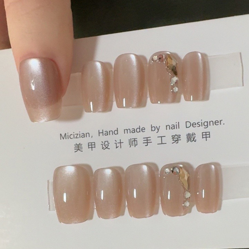 【简约裸钻】猫眼纯手工穿戴甲指甲贴片美甲假指甲5004#