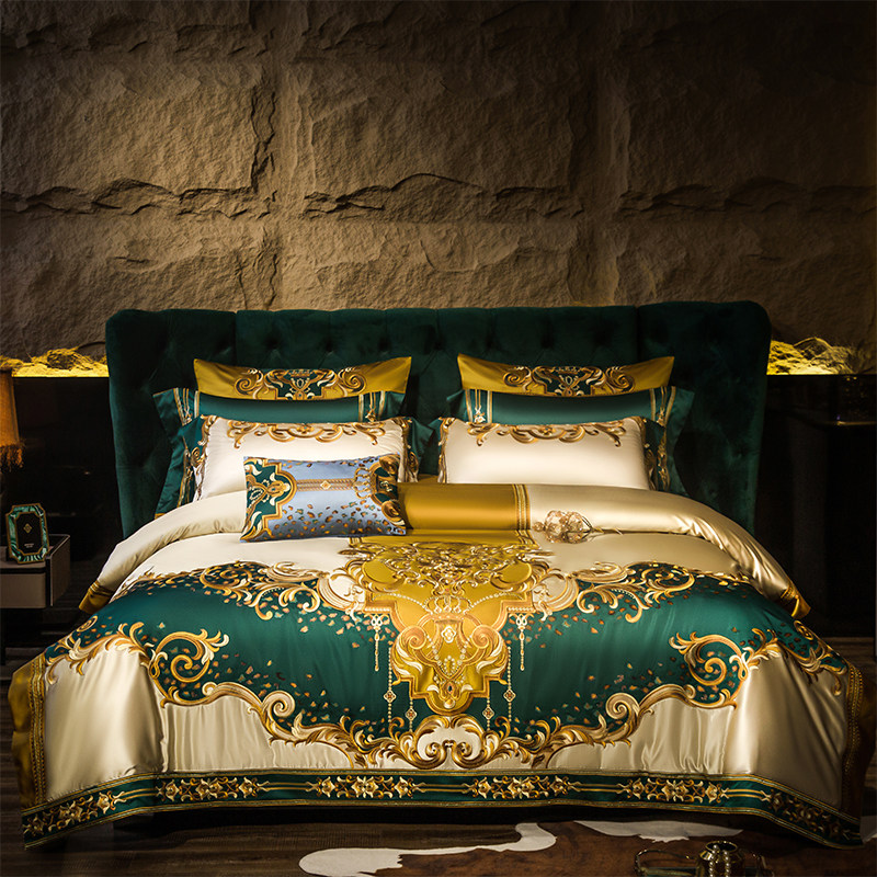 欧美式贡缎提花床单四件套高档别墅刺绣床上用品全棉纯棉六八件套