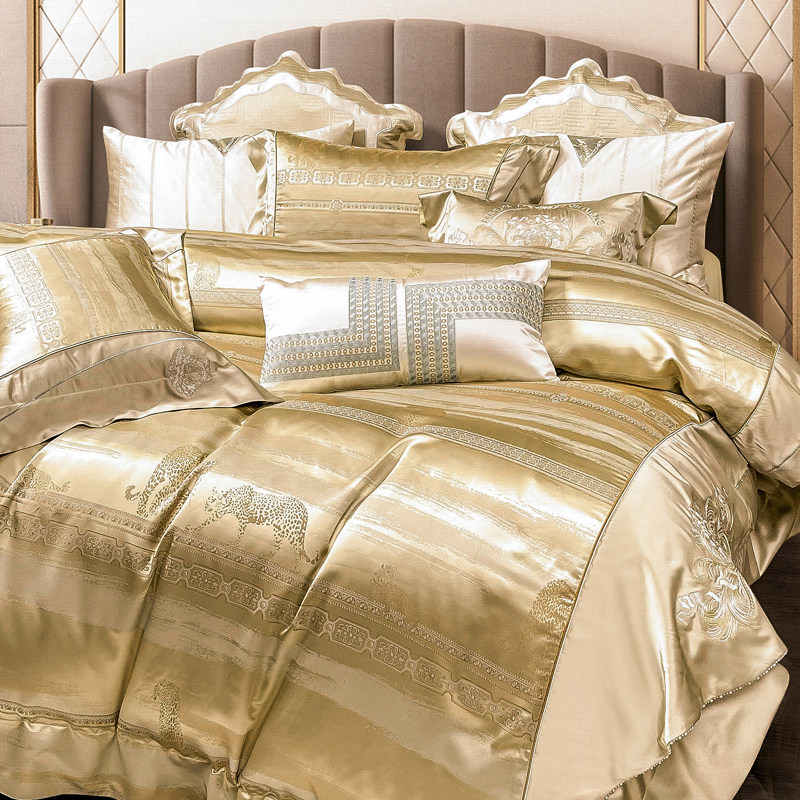 欧美式贡缎提花真丝棉四件套高档重磅刺绣160支床上用品全棉纯棉