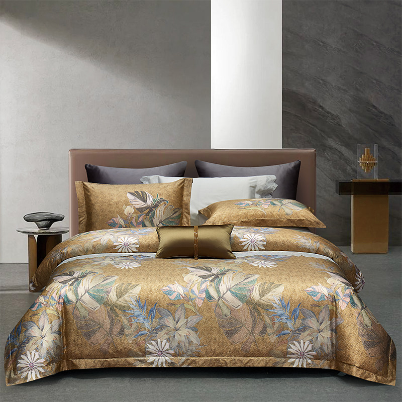 新中式160支纯棉全棉四件套数码印花高档奢华裸睡亲肤床上用品