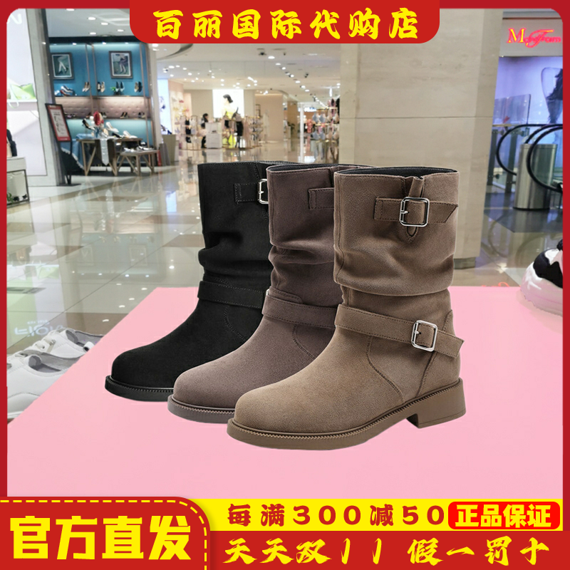 森达骑士靴女鞋冬季复古西部机车
