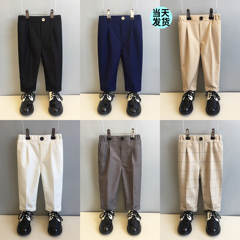 男童西裤男宝宝背带裤儿童休闲裤黑色春夏裤子西服松紧腰礼服长裤