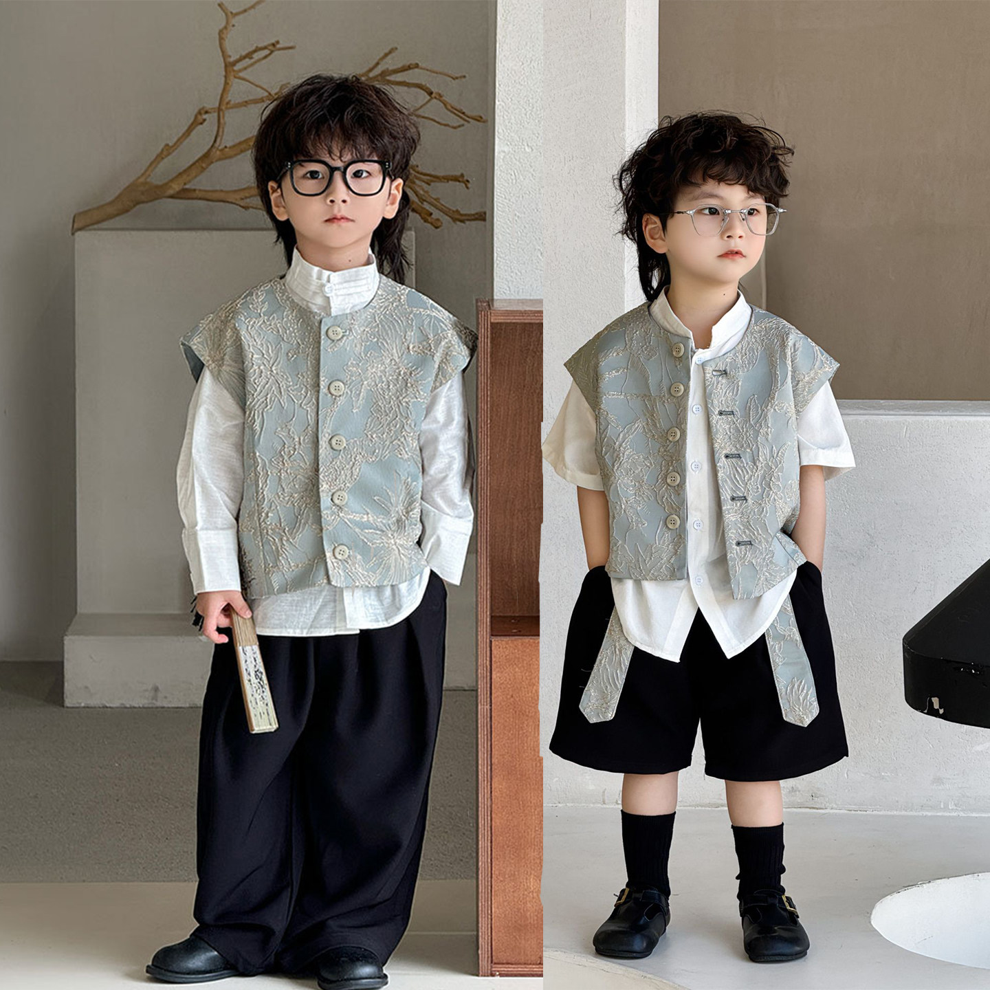 儿童马甲长裤2026春夏新中式男童唐装汉服男孩国风演出服西服礼服