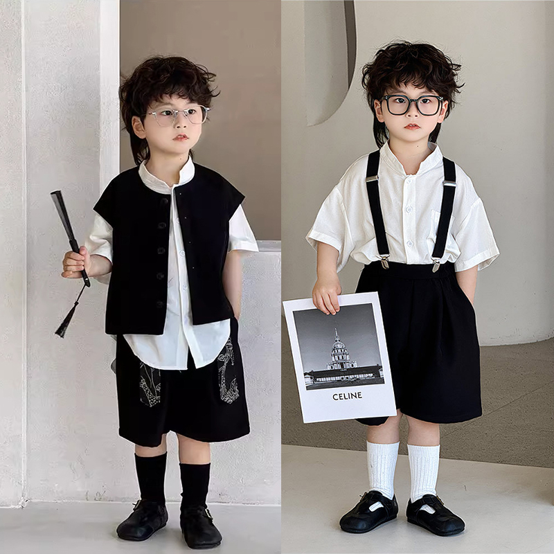 儿童西装套装2025夏季新款走秀男童礼服钢琴演出服花童男孩小西服