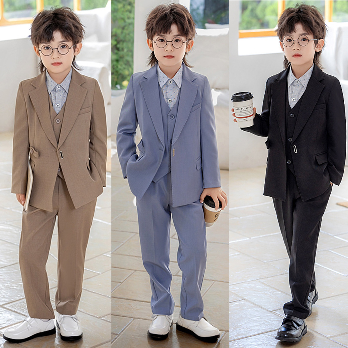 儿童西装套装春秋2026新款男童主持人花童礼服洋气男孩钢琴演出服
