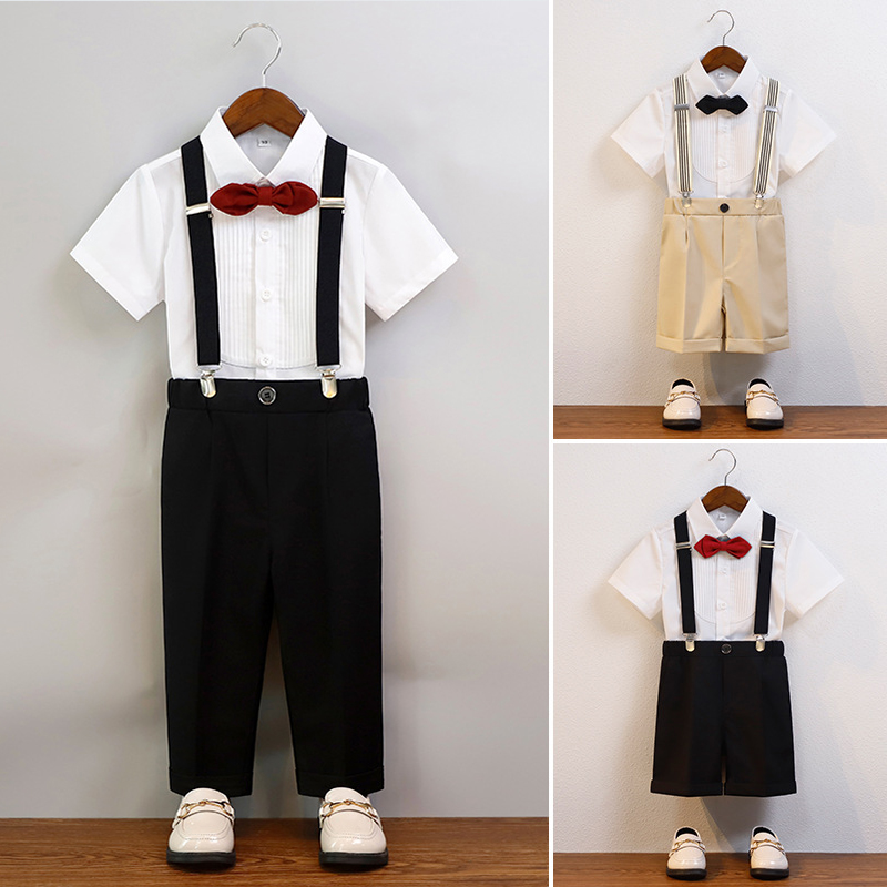 西服短袖背带裤套装男童礼服六一