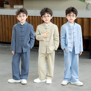 男童新中式礼服秋季中国风盘扣唐装套装儿童主持演出汉服复古西服