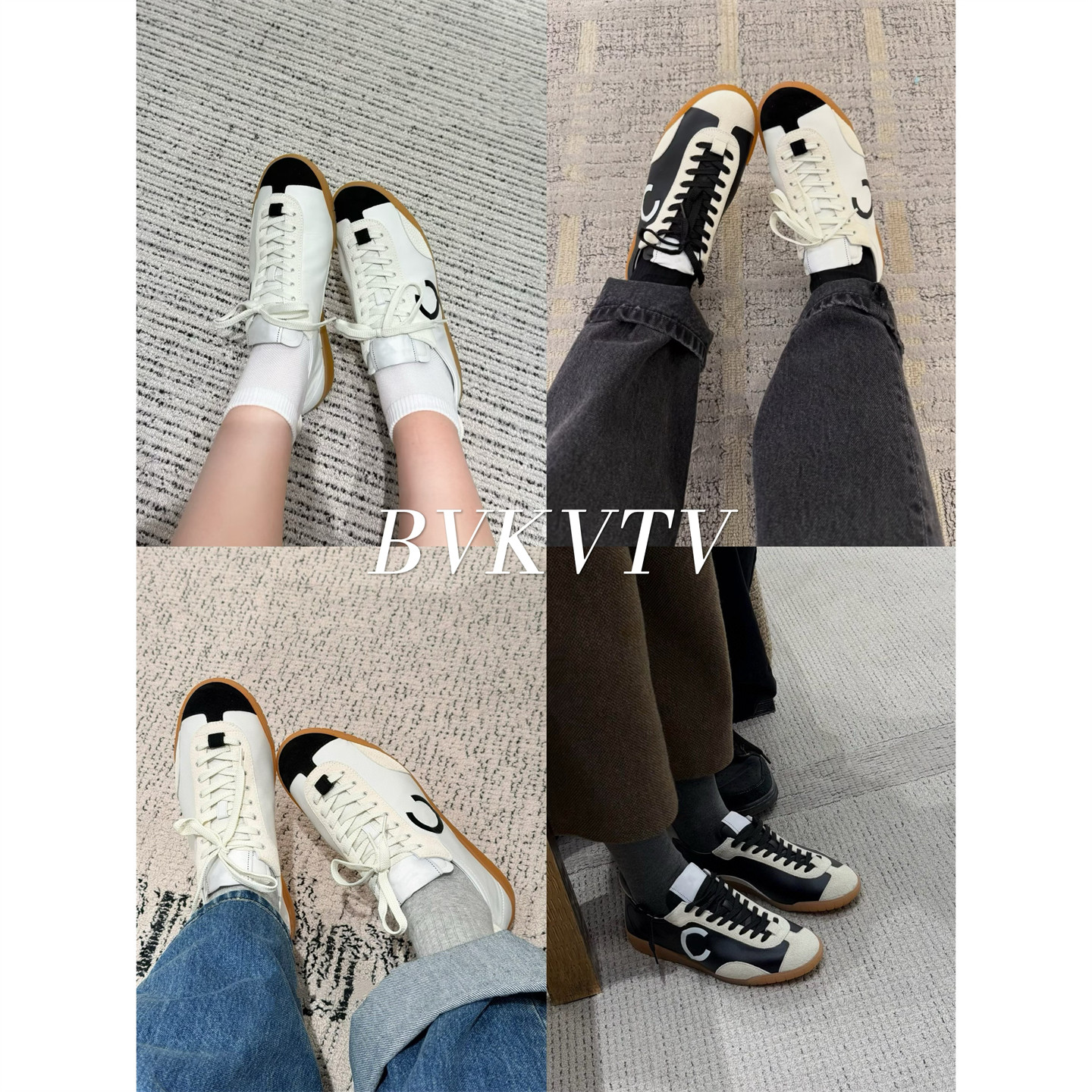BVKVTV顶配版熊猫色~26s新款黑白拼色平底系带休闲德训鞋板鞋女