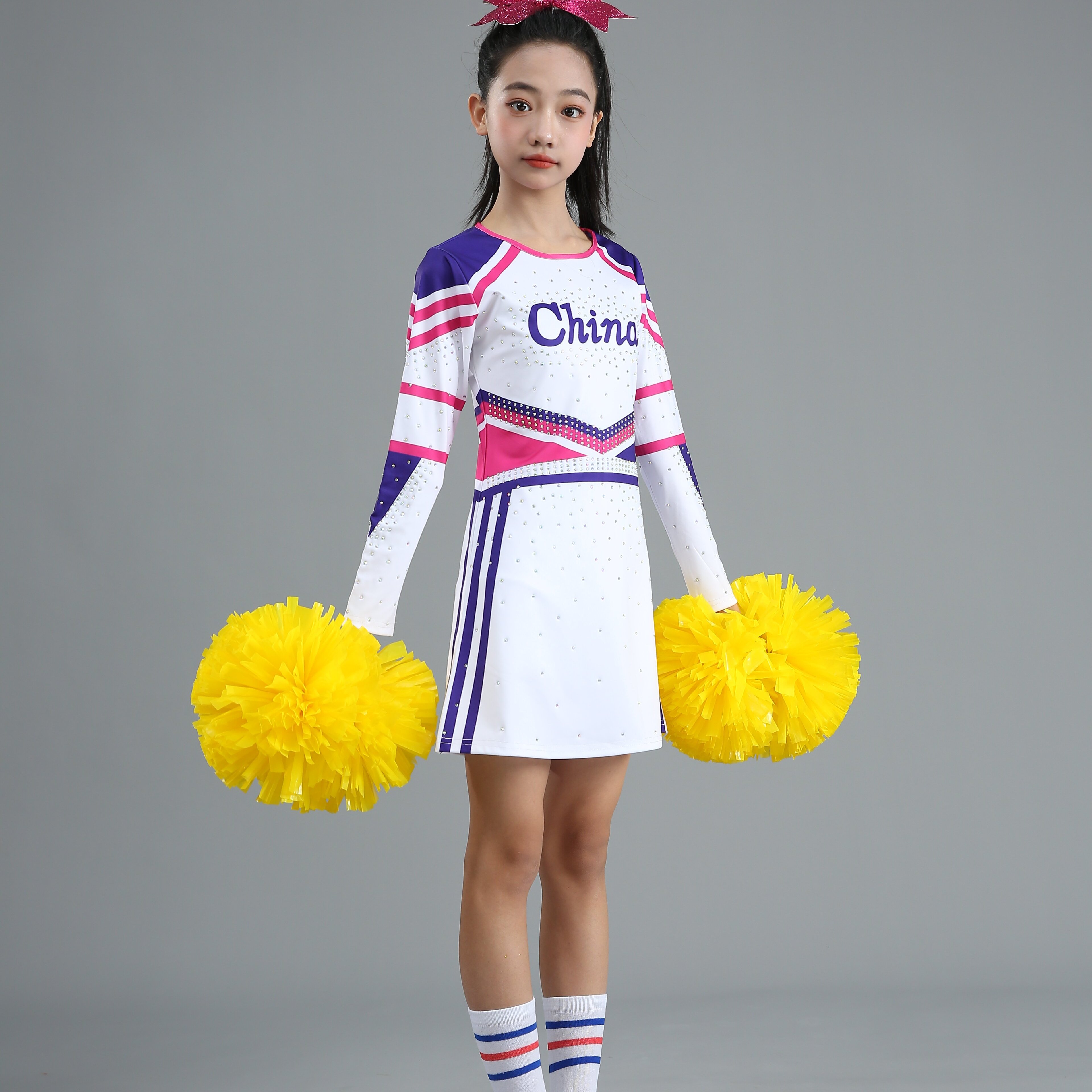 啦啦队演出服女儿童比赛服装啦啦操连体拉拉队学生竞技健美操套