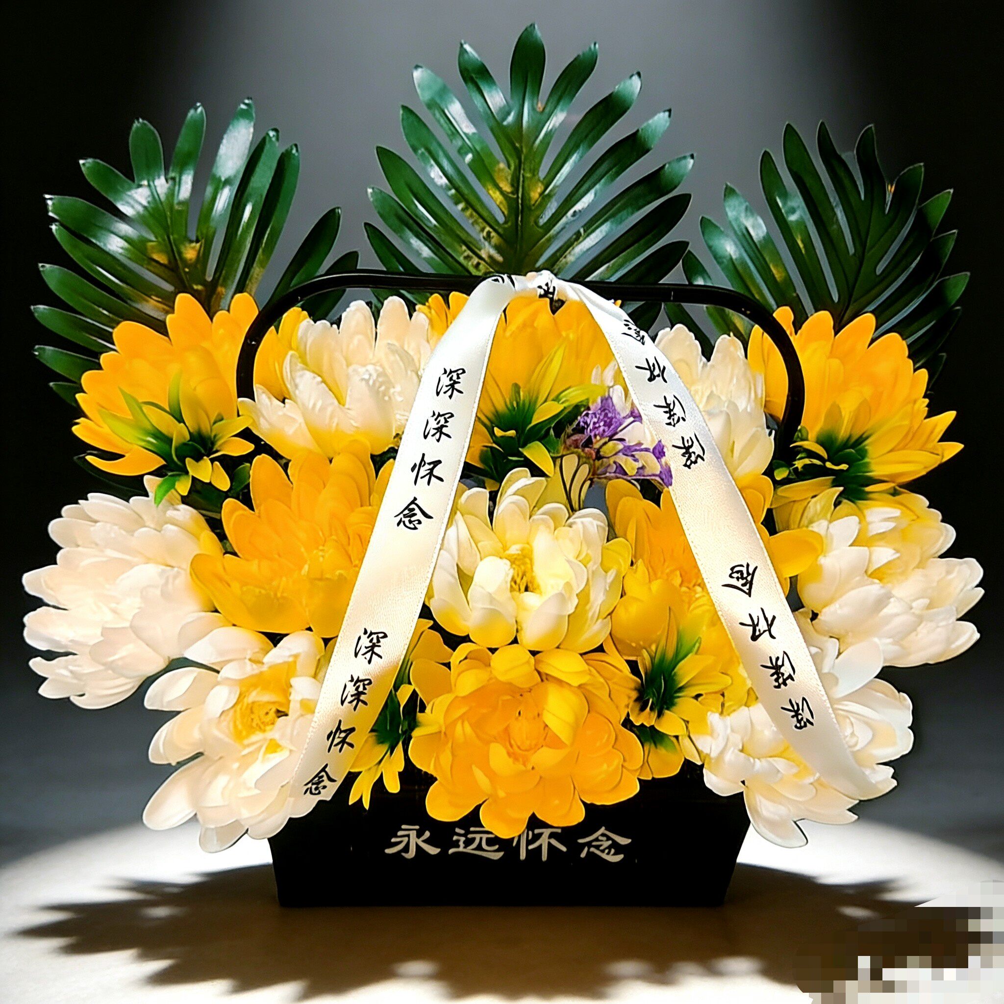 【新品】清明节仿真花盆花绢花五七假花摆放扫墓手提花篮花盒成品